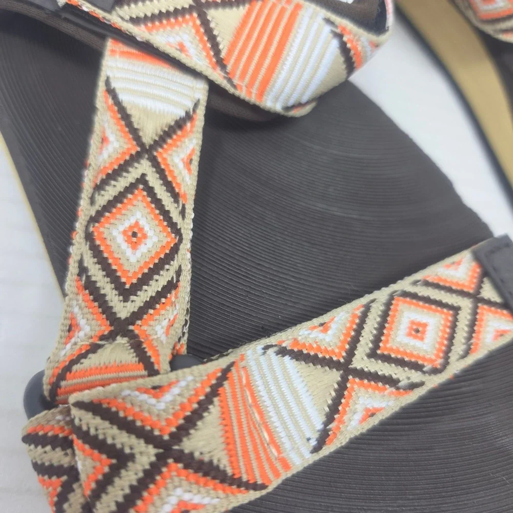 Sport Sandal Women 6 Brown Orange Geometric Straps Hiking Outdoor 900 NWOT